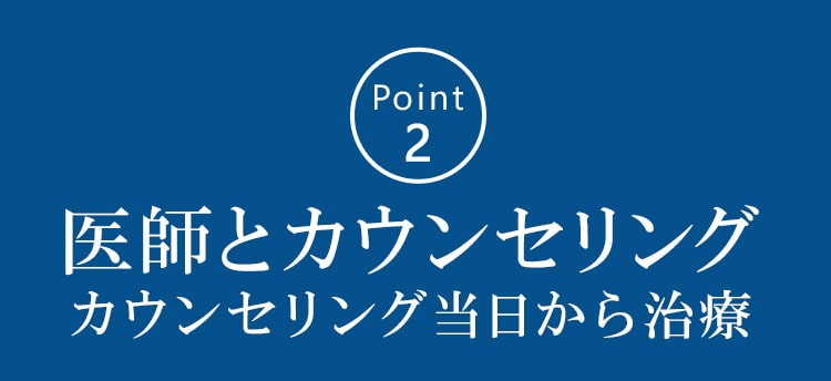 Point2_医師とカウンセリング カウンセリング当日から治療  