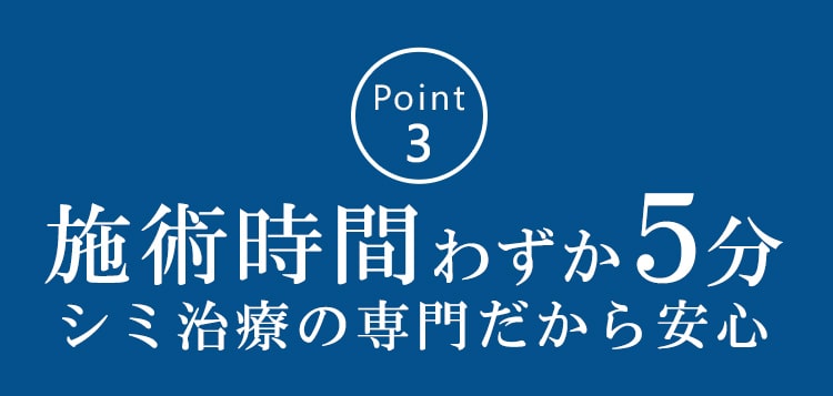 Point3_施術時間わずか5分 シミ治療の専門だから安心 